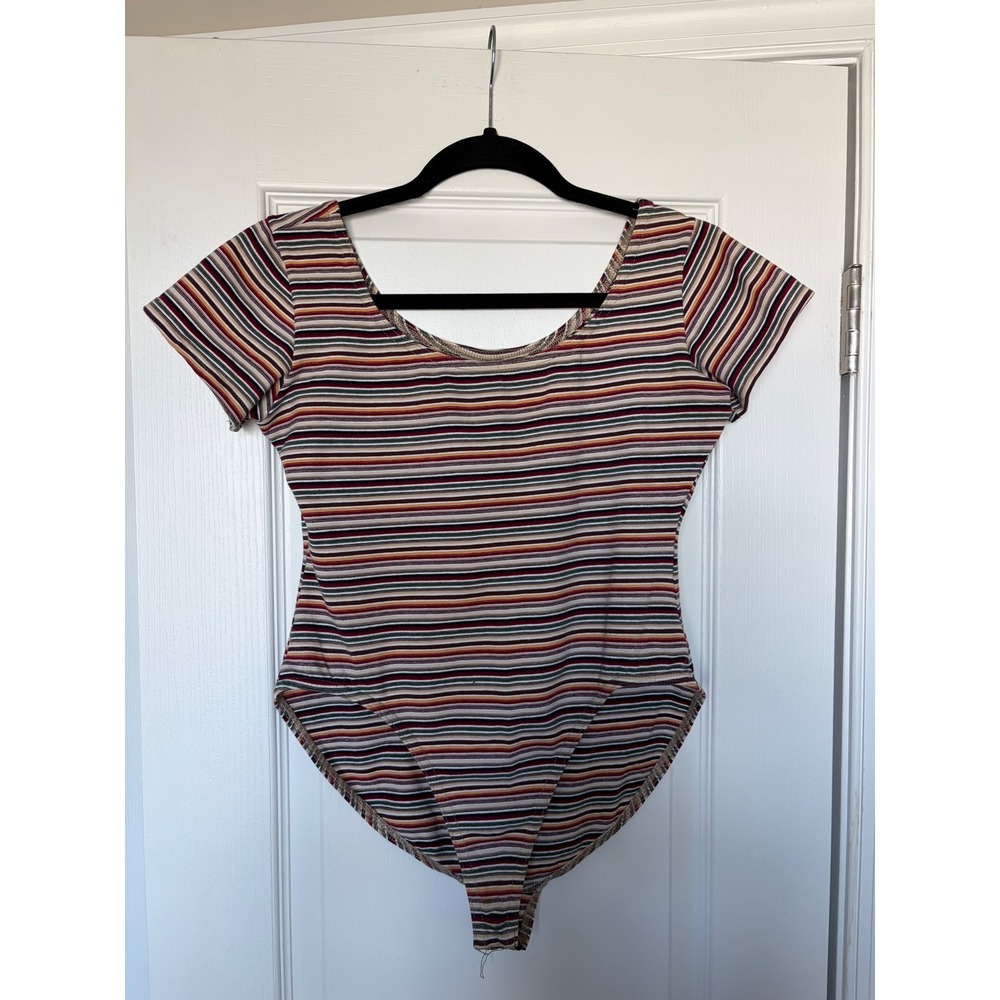 Vintage Clifford & Wills Multi Color Striped Bodysuit Short Sleeve Scoop Neck